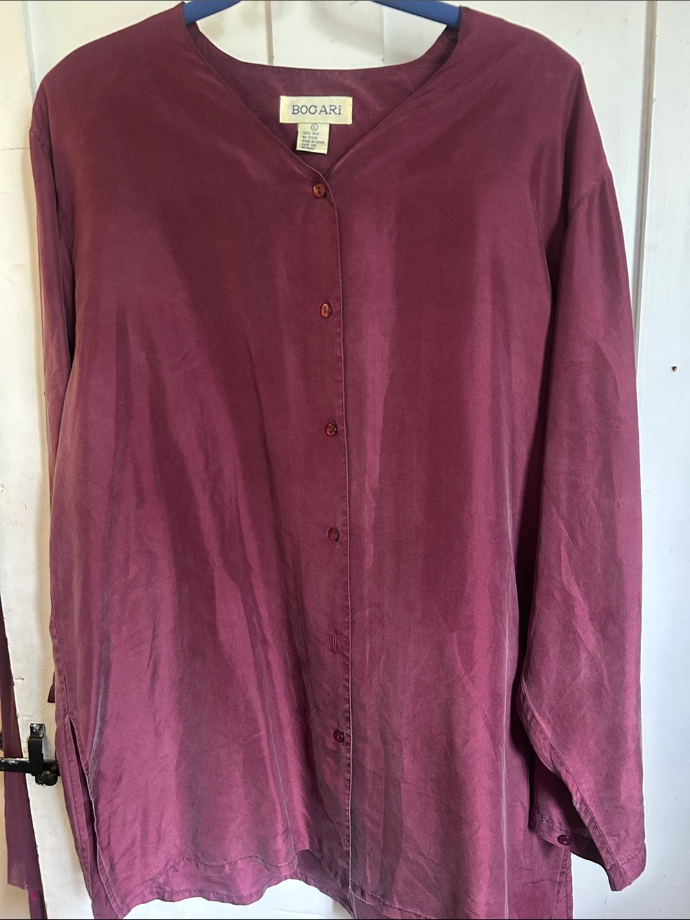 Bogari Women’s Burgundy Button-Front Blouse
